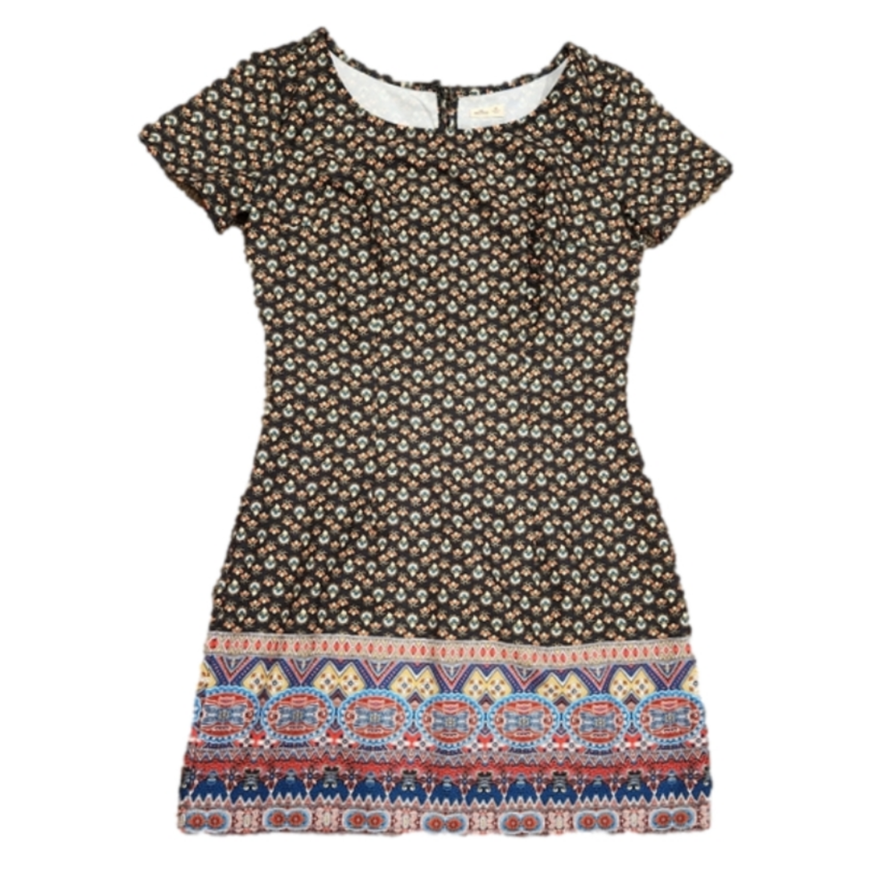 Hollister Size XS Border Print Mini Dress w/ keyhole/zipper back, short sleeves